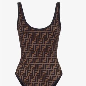 Fendi Black and Brown Monogram One-Piece Swimsuit